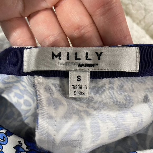 Milly For Design Nation Pleated Floral Skirt Navy Blue Size Small - Picture 2 of 6